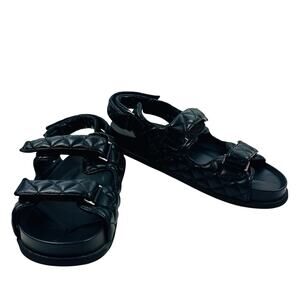 XIT Black Chunky Quilted Adjustable Strap Platform Comfort Sandals Women's 40/9